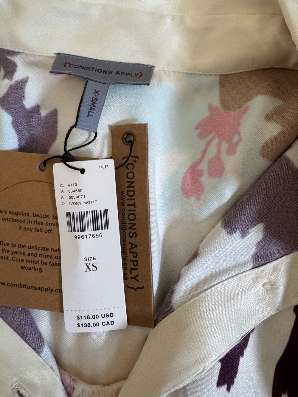 NWT Size XS - Conditions Apply Blooming Long-Sleeve Collared Blouse (US$ 118) - Picture 16 of 16